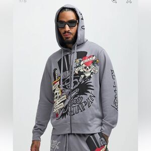 NWT Ed Hardy Full Zip Hoodie Mens Christian Audigier Grunge Skater Skull Y2k XXL